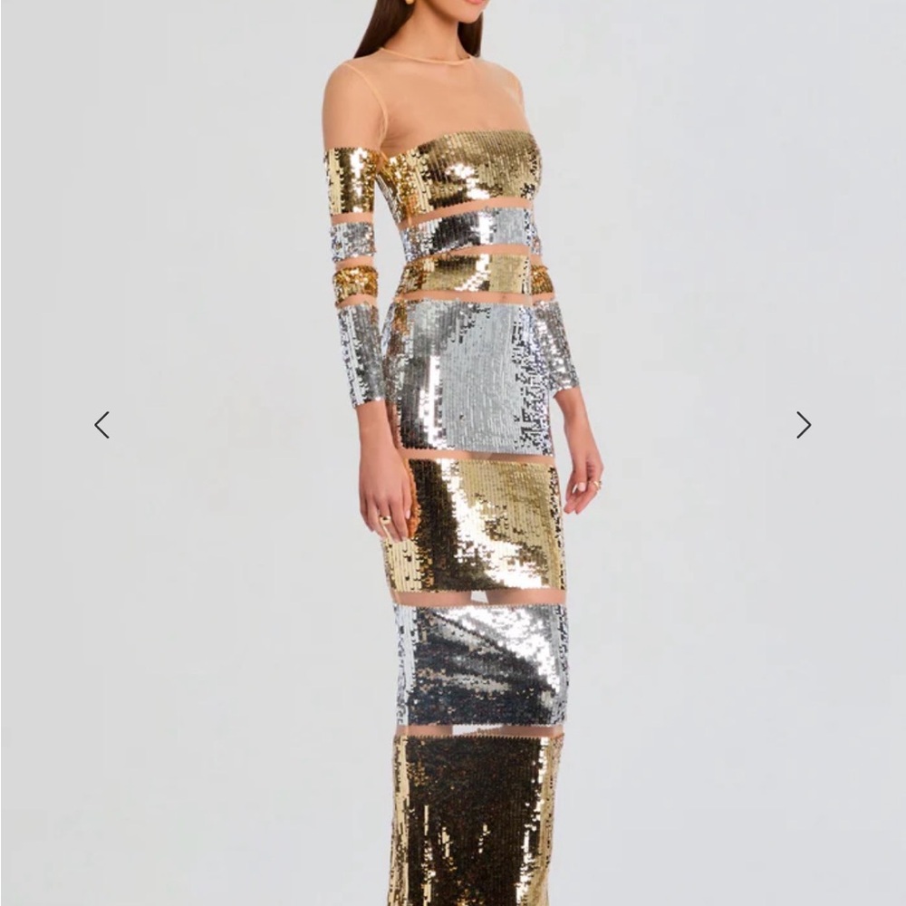 NWT! $1198 Retrofete Desi Sequin Gown Mesh Silver Gold Dress Sheer Small - Picture 3 of 7